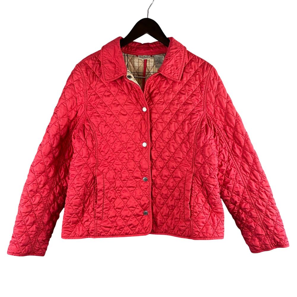 LL Bean Jacket Quilted Women Large Outdoor Equestrian Riding Snap Up Plaid Lined